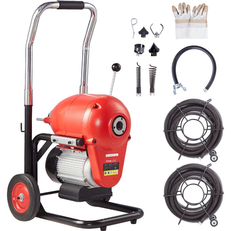 Vevor - Machine de nettoyage de drain sectionnelle 120FT x 6/5 pouces, tariere electrique deegout 1100W a alimentation manuelle - avec 2 cables en