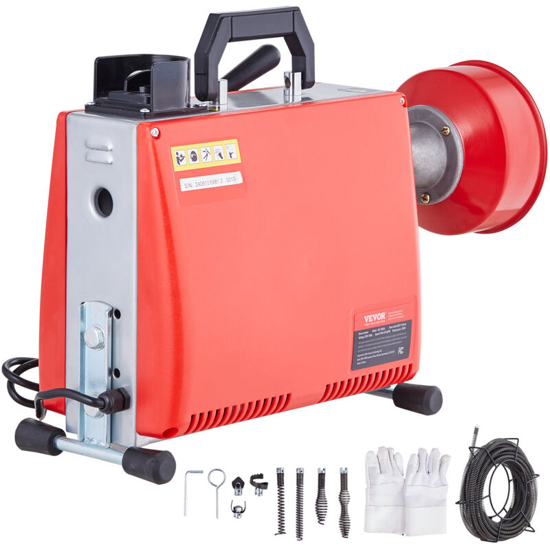 Machine de nettoyage de drain sectionnelle Vevor 66FT x 5/8 pouces, tariere electrique de serpent deegout de 250 w a alimentation manuelle - avec 7