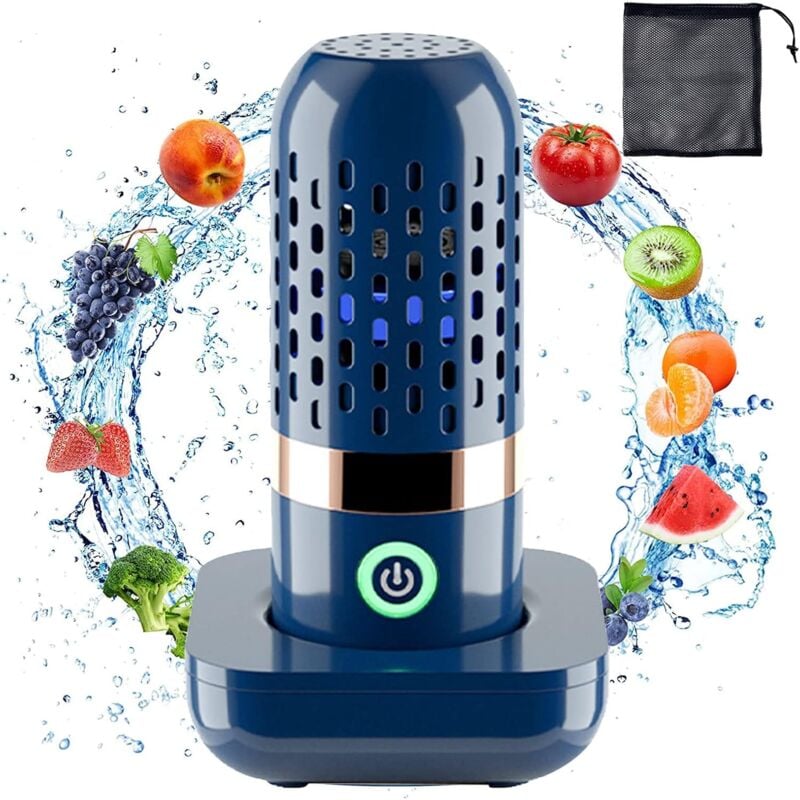 Machine de nettoyage de fruits et légumes, machine de nettoyage de fruits et légumes portable sans fil avec sac en filet, purificateur alimentaire