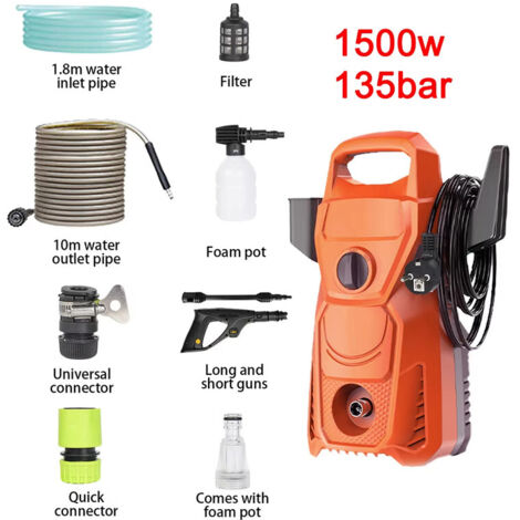 Machine de nettoyage haute pression 1500W – 135 bar – débit 336 L/h – pistolet multi-angle pour usage extérieur,Orange