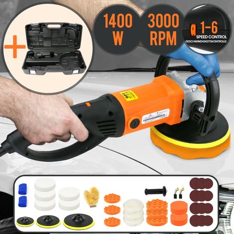 TIMBERTECH® Polisseuse - 1400W, 3000 tr/min, 3 Disques (125/150/180 mm), Papiers de Verre, Poignée Détachable - Lustreuse, Kit de Polissage, Voiture, Carrosserie, Moto, Bateau, Marbre, Machine à Polir