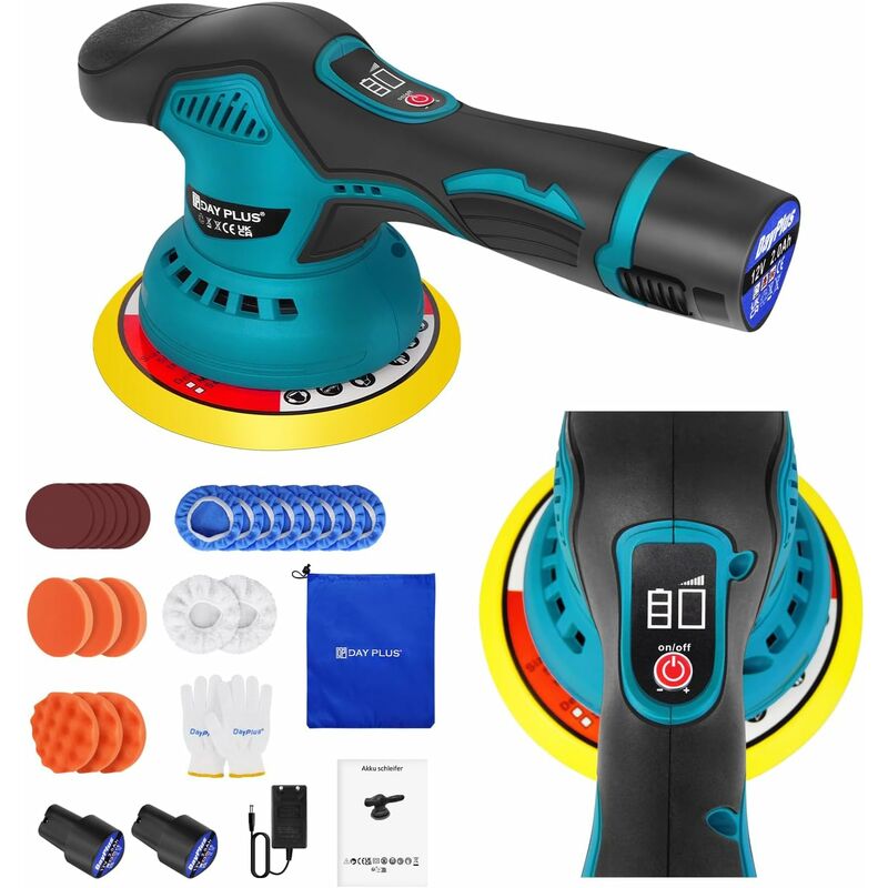Machine de polissage de batterie, machine de polissage sans fil avec 2 batteries 12V, tampons de polissage de voiture avec tampon de polissage, pour