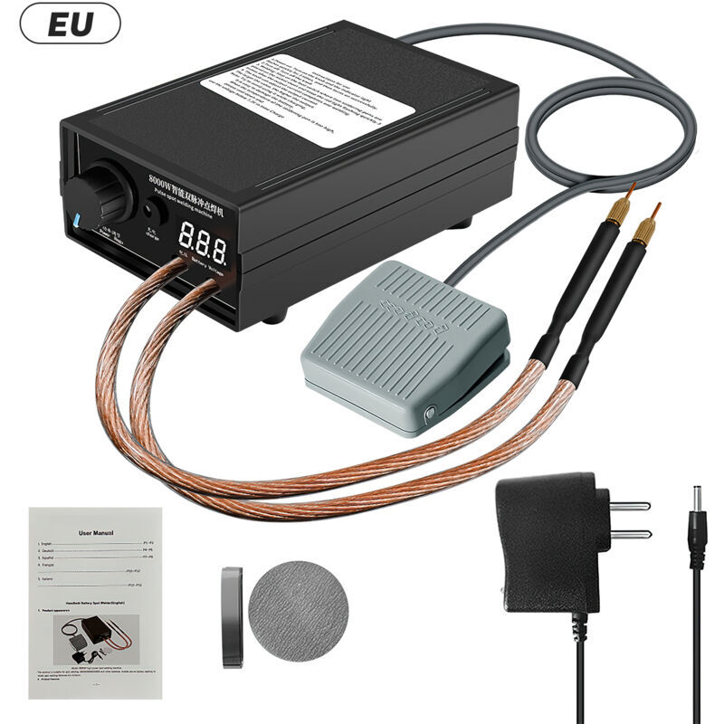 Machine de Soudage par Points Portable 8000W Reglable 0-1200A Batterie au Lithium 9600mAh Stylo a Souder Double pour Batterie 18650 Trimec