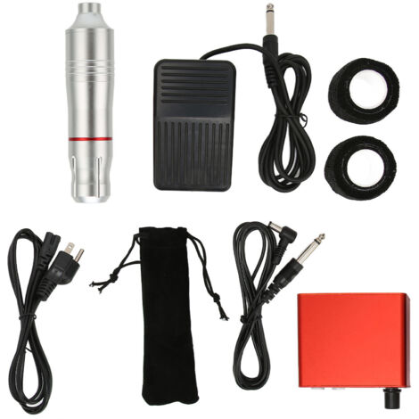 Machine de Tatouage Rotative Complète avec Alimentation et Pédale - Outils Professionnels Argent 100-230V Prise US
