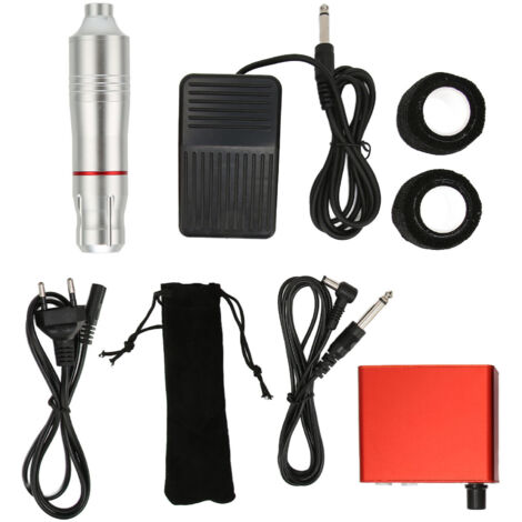 Machine de Tatouage Rotative Complète avec Alimentation, Pédale et Outils, Prise UE 100-230V Argent