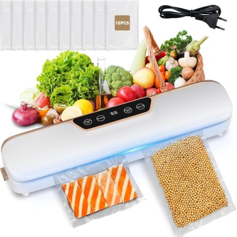 Machine d'emballage sous vide 4 en 1, 62 capsules, compacte, pour aliments secs ou humides, 10 sachets plastiques - Blanc