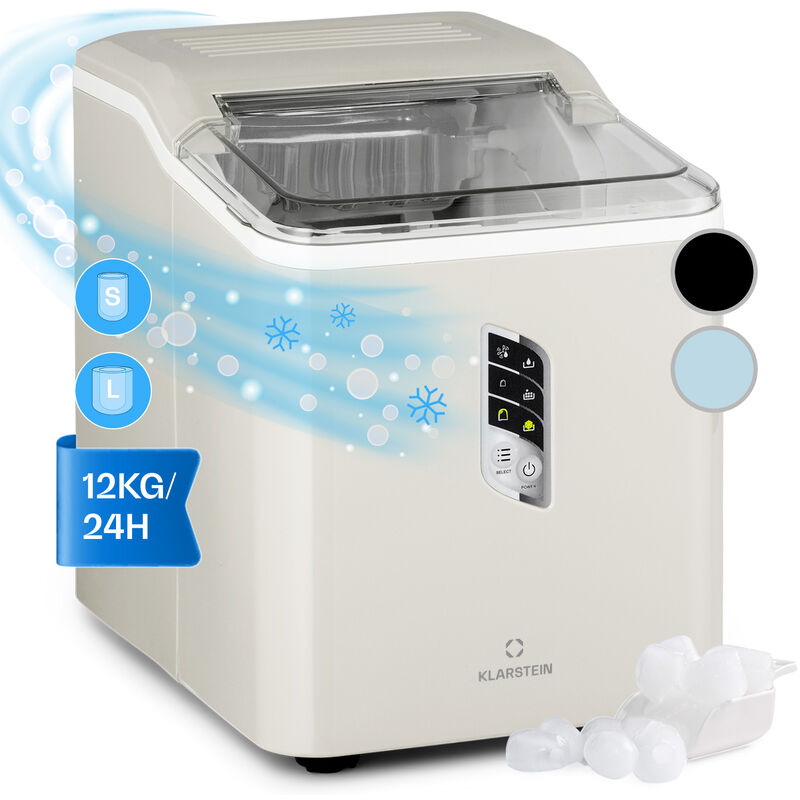 Klarstein - Machine à glaçons Albaron - 12 kg/24 h - 2 tailles - Temps de production : 9 minutes - 1,5 l - Ecran lcd - Crème