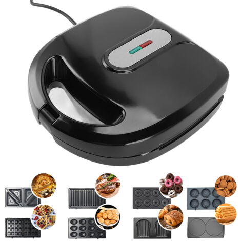 Machine multifonction 8 en 1 pour le petit déjeuner avec plaques chauffantes dual-sided non stick, contrôle automatique de température, plaques waffle, panini, donut, puissance 750W, plug US 110V, des
