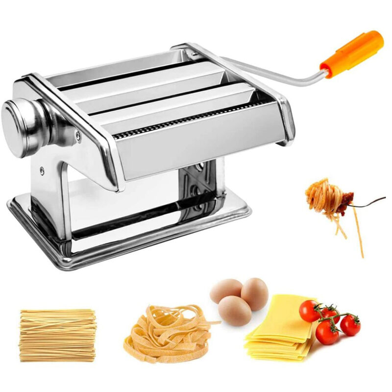 Machine à Pâtes Manuelles en Acier Inoxydable pour Faire Tagliatelle Spaghettis Lasagnes Ravioles (Argent)