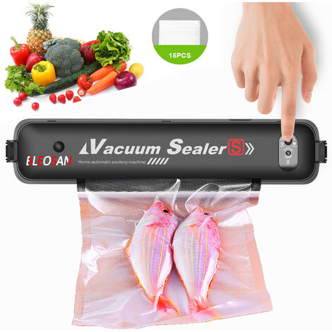 Machine Sous Vide Noir, Appareil de Mise Sous Vide Alimentaire Automatique avec 15 Sacs Sans BPA pour Aliments