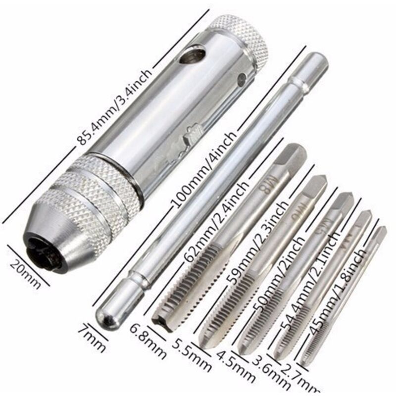 Macho de trinquete con mango en T, llave de macho, juego de machos con 5 machos M3-8