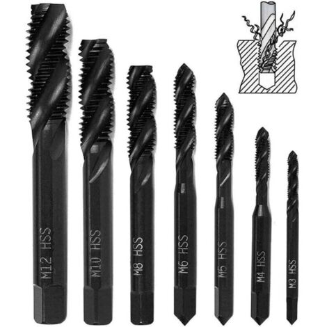 Machos de roscar espirales de nitruro ZVD-7 piezas, HSS 6542, herramienta de roscado de vástago cónico para máquina métrica, M3, M4, M5, M6, M8, M10, M12 para brocas de madera.
