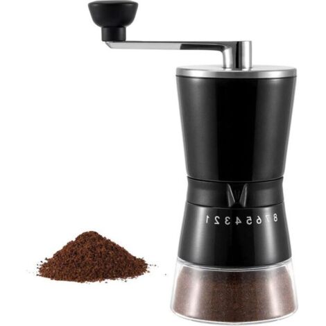 Macinacaffè manuale con macine coniche in ceramica e 8 livelli di macinatura regolabili, nero, portatile, per casa, ufficio e viaggi.