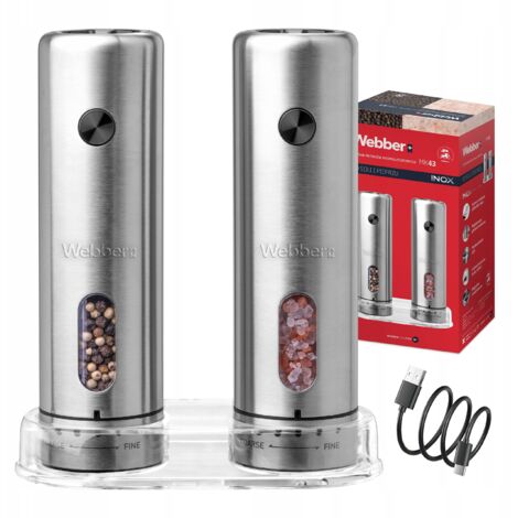 MACINAPEPE E SALE ELETTRICO, A BATTERIA, USB, 2 PEZZI, INOX, WEBBER