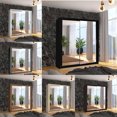 Macka Modern Sliding Mirror Door Wardrobe 150cm-Black