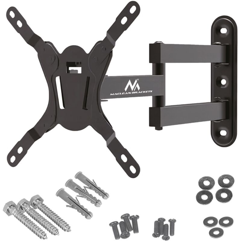 Support mural à mouvement complet pour moniteur tv Maclean MC-418 23'-43' 30 kg max vesa 200x200 Noir Support de support mural inclinable et rotatif