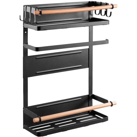 MACLEAN MC-910 RIPIANO MAGNETICO PER FRIGO/LAVATRICE CON PORTAROTOLO E 6 GANCI ESTRAIBILI NERO FINO A 12