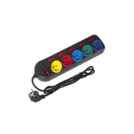 Maclean MCE204M base múltiple 1,5 m 5 salidas AC Interior Negro, Multicolor