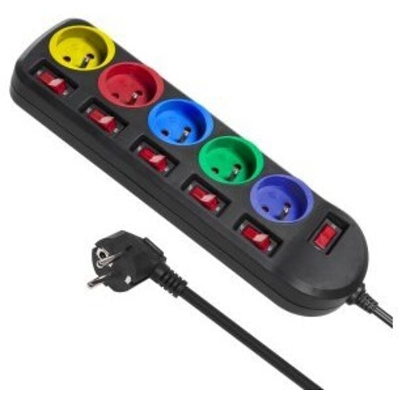 MCE204M bloc multiprise cordon rallonge électrique 5 prises avec interrupteurs 250VAC/10A 1,5M multicolore - Maclean