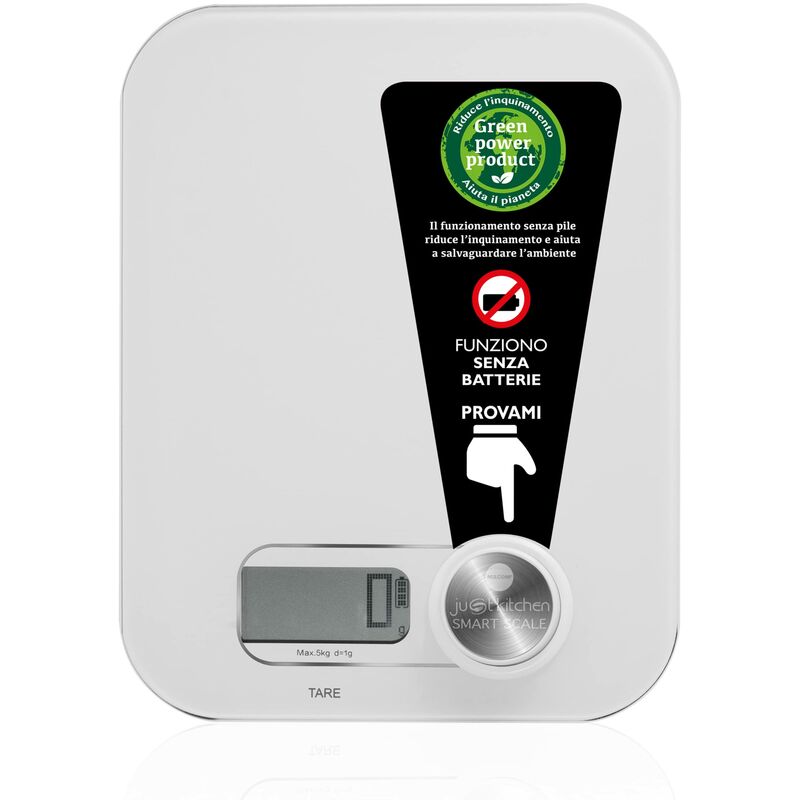 Image of Just Kitchen 868 Smart Scale Bilancia Elettronica per Alimenti senza Batterie, Bianco - Macom