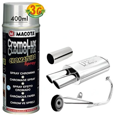 MACOTA CROMOLUX Vernice Cromata Spray 400ml Cromatura Resistente al Calore Cromo Packaging - 400ml
