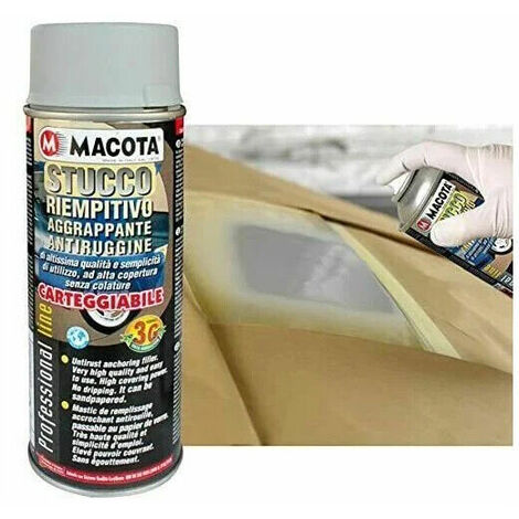 MACOTA Stucco Riempitivo Spray carrozzeria Fondo Carteggiabile Aggrappante – 400ml – col. GRIGIO