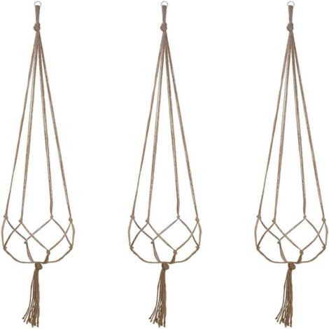 Macrame Hanging Basket, 3 Pieces Cotton Rope Hanging Basket Plant Hanger Basket Holder for Indoor Outdoor Ceilings Balconies Wall Decor (48 Inch)