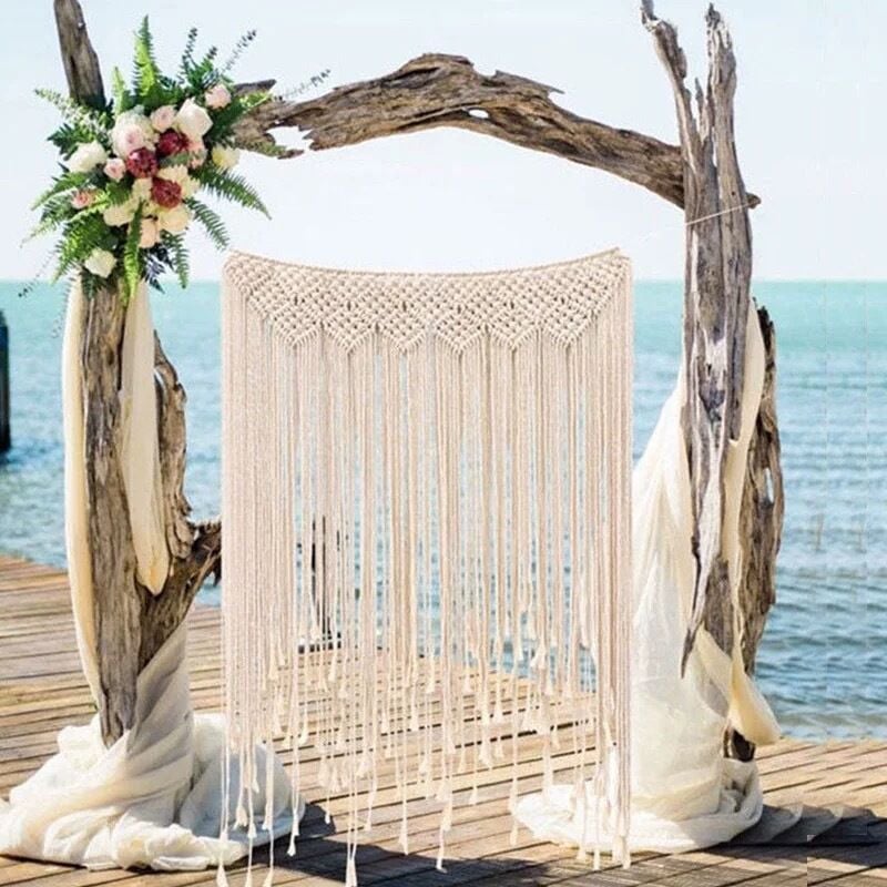 Macramé mural Bohème mariage cintre coton fait à la main décoration murale (100 x 115 cm)