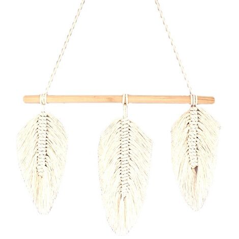 Macrame Murale Bohème Macramé Deco Macramé Plume Tenture Murale Macrame Decoration Murale pour Chambre Salon Dortoir Exterieur De La Maison Décoration, 45 x 90 CM (Beige)