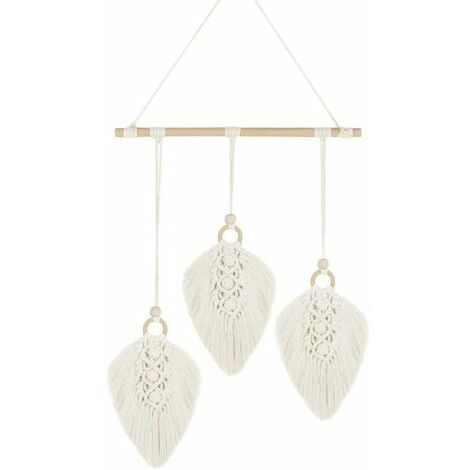 Macrame Murale Bohème Macramé Deco Macramé Plume Tenture Murale Macrame Decoration Murale pour Chambre Salon Dortoir Exterieur De La Maison Décoration, 45 x 90 CM (Beige) PAGNE