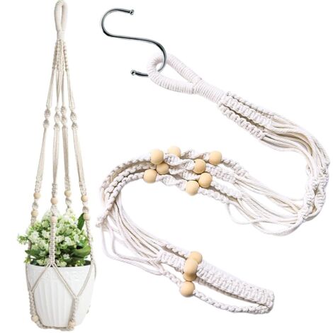 Macrame Panier Suspendu, Corde de Coton Panier Suspendu, Boho Paniers Suspendus pour la Pendaison, les Plantes Titulaire, Panier Suspendu pour Intérieur, Extérieur, Jardin, Balcon, Fenêtre avec Un Cro