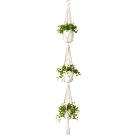 Macramé Plant Hanger 3 Tier Intérieur extérieur Panier à Plante Suspendu Corde de Coton with Beads 170cm