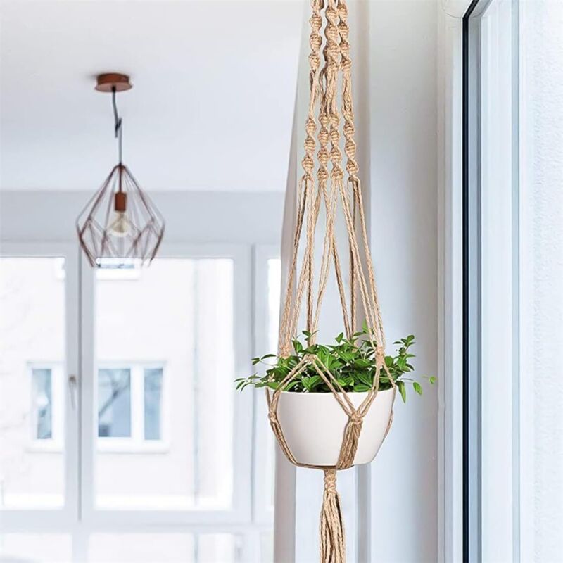 Macramé Pot Suspendu, Porte Pot de Fleurs Macramé Suspension Plante Macramé avec Frange pour Décoration Jardin Style Bohême 2 Pièces