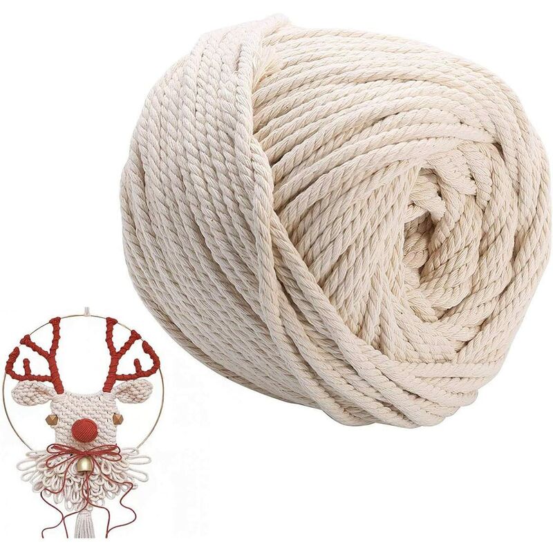 Macrame Rope 4mm x 100m, Natural Cotton Rope, Macram Rope Twine, Cotton Twine Beige, Braided Rope for Gift Wrapping Home Decor Crafts DIY Crafts