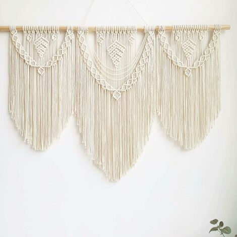 Macramé Tenture Murale Grande Boho Chic Tissé Tapisserie Feuille Gland Art Coton Corde Bohème Macramé Décoration Murale pour Chambre Salon Appartement Toile de Fond