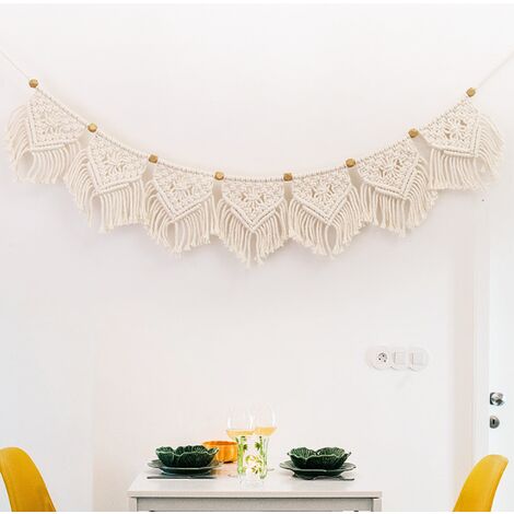 Macramé tissé gland tissé petit drapeau décoration murale de la maison - décoration murale chic appartement dortoir salon chambre art mural décoratif