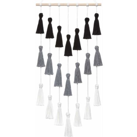 Macrame Wall Hanging Tapestry Woven Tassels Wall Art Boho Home Decor for Christmas Living Room Bedroom Nursery, Black, Gray and White, 29 "x 15"