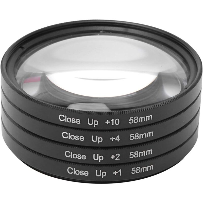 Macro Close Up Filter Set, Verre Optique Macro Close Up +1 +2 +4 +10 Lens Filter Kit 58mm, Macro Filter Accessoire pour/Nikon/Cameras