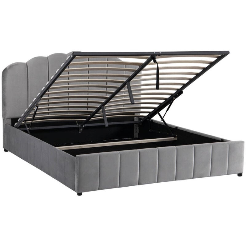 Madala - Lit coffre 140x190 cm en velours gris