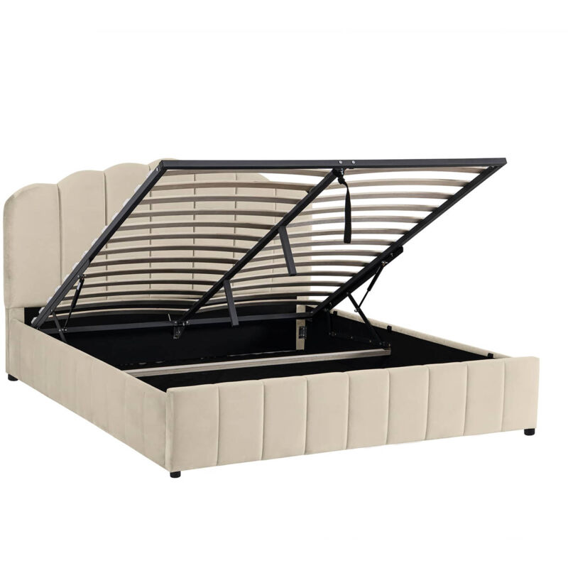 Madala - Lit coffre 160x200 cm en velours beige