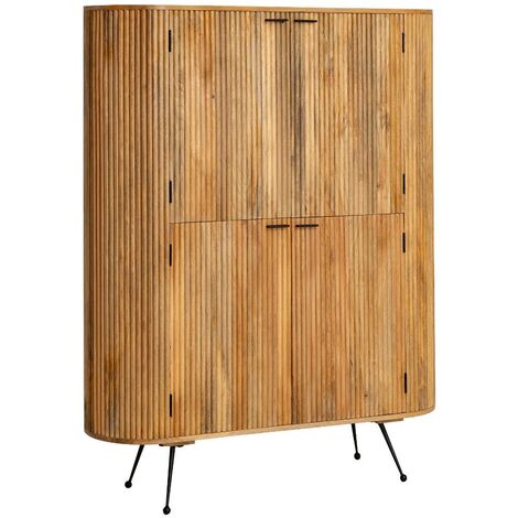 Made In Meubles – Armoire en bois de manguier – Dimensions 160x126x40 cm – 2 portes avec poignées métalliques noires – Style contemporain