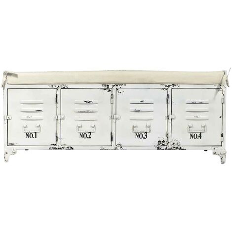 Made In Meubles – Banc de table avec rangement en métal blanc – Dimensions 52.5 x 120 x 43 cm – 4 portes de rangement – Style industriel vintage