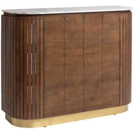 Made In Meubles – Bar en bois de manguier et marbre blanc Sienne – 110 cm hauteur – 140 cm largeur – 45 cm profondeur – Pied en métal doré