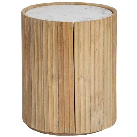 Made In Meubles – Bout de canapé rond en bois de manguier et marbre blanc – Hauteur 50 cm – Largeur 41 cm – Poids 13.74 kg pour salon contemporain