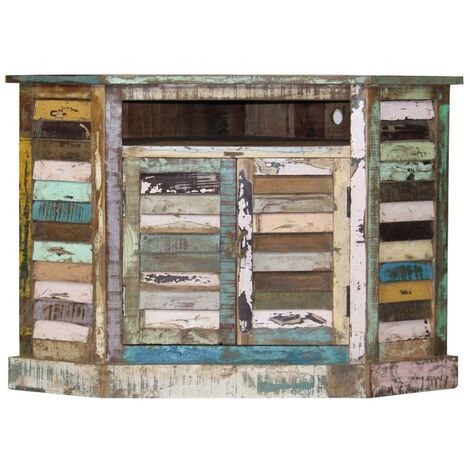Made In Meubles – Buffet d'angle en bois recyclé coloré 72x105x71cm – Portes persiennes – Poignées en corde – Meuble TV monté
