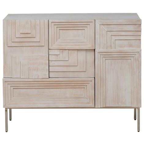 Made In Meubles – Buffet en bois de manguier 110x45 cm – Style moderne avec pieds métalliques dorés – Rangement pratique pour intérieur élégant