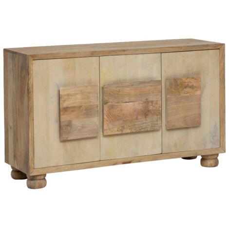 Made In Meubles – Buffet en bois de manguier Adara – Dimensions 130x40x77 cm – 3 portes avec poignées originales – Meuble élégant et fonctionnel
