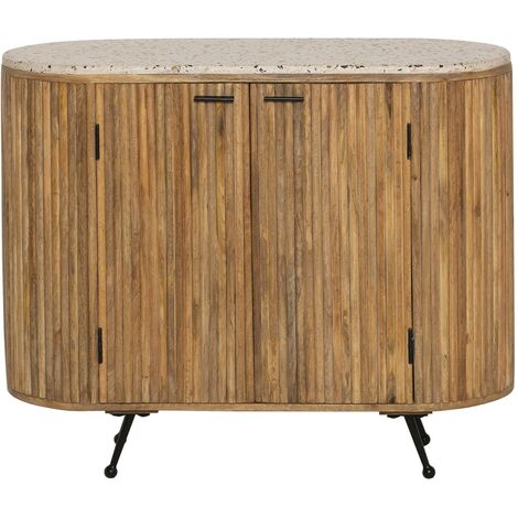Made In Meubles – Buffet en bois de manguier et terrazzo – Dimensions 83 x 100 x 40 cm – Style moderne avec plateau arrondi – Poids 42 kg