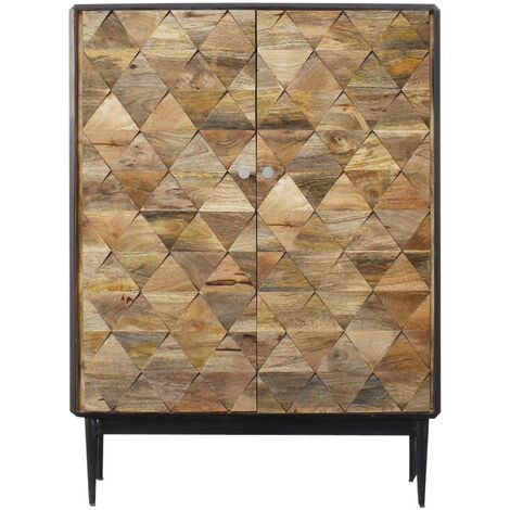 Made In Meubles – Buffet haut en métal et bois de manguier – Dimensions 110x82x36 cm – Design scandinave avec façades en relief – Piétement métal noir