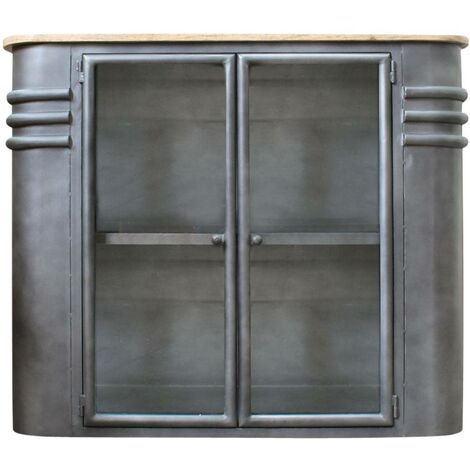 Made In Meubles – Buffet vitrine en métal Locker – Dimensions 89x105x39.5cm – Plateau en manguier – Style industriel élégant – Portes vitrées décoratives